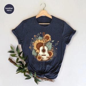 Retro Guitar Sunflower Graphic Tees Shirt