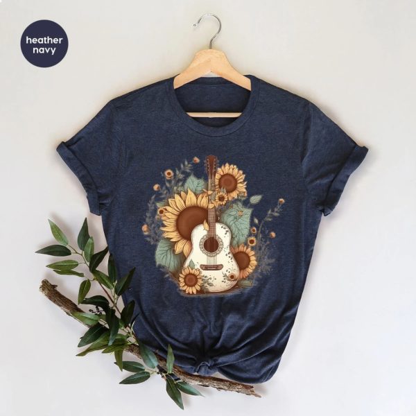 Retro Guitar Sunflower Graphic Tees Shirt