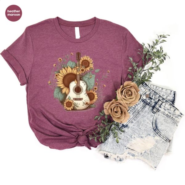 Retro Guitar Sunflower Graphic Tees Shirt