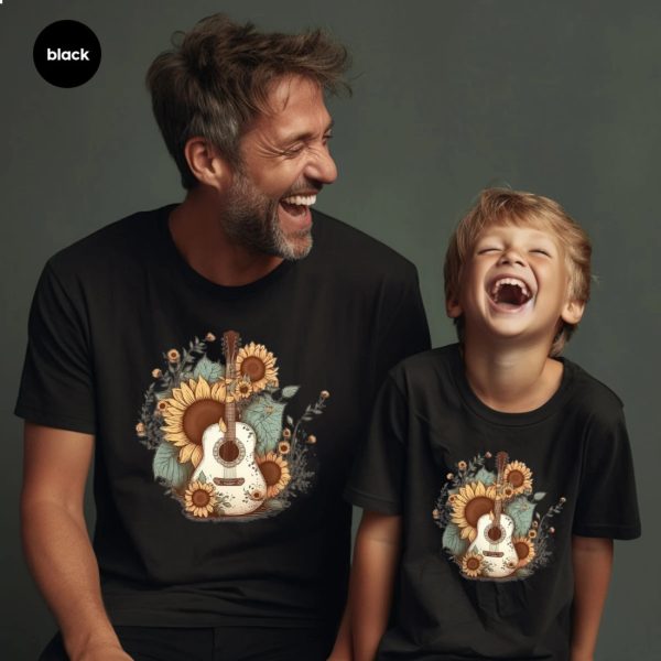 Retro Guitar Sunflower Graphic Tees Shirt