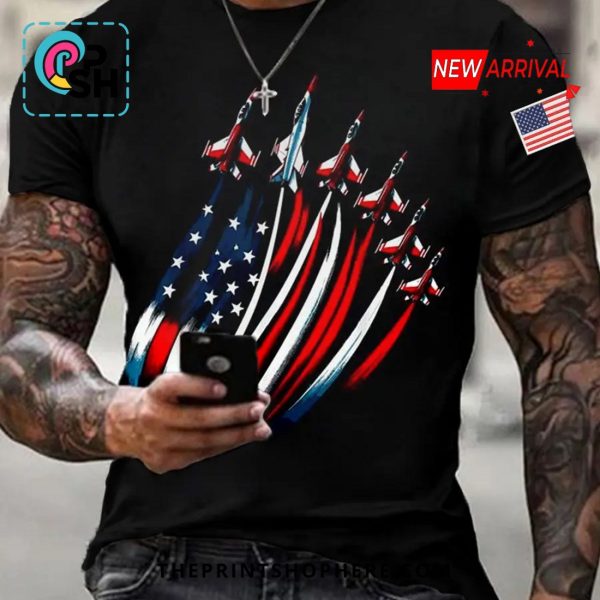 Independence Day USA Flag Fighter Jets T-Shirt