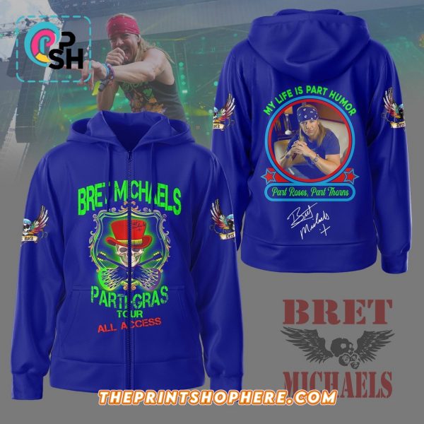 Bret Michaels Parti-Gras Tour 2025 Blue Hoodie