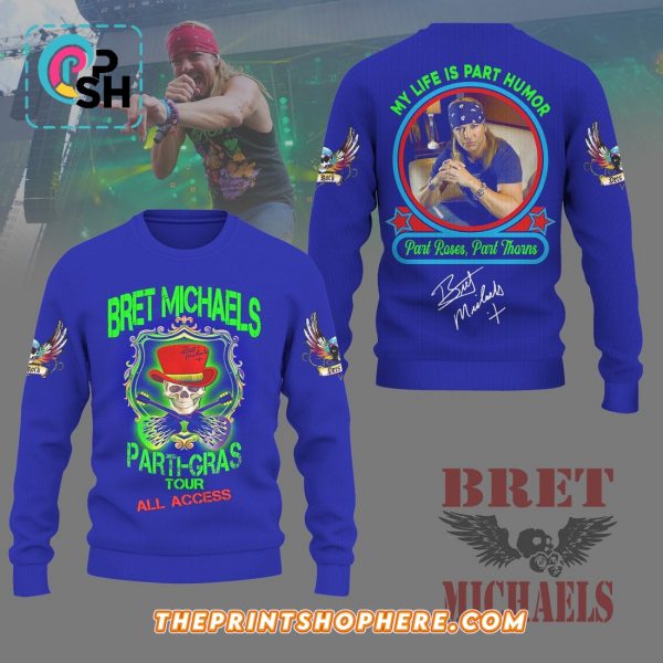 Bret Michaels Parti-Gras Tour 2025 Blue Hoodie