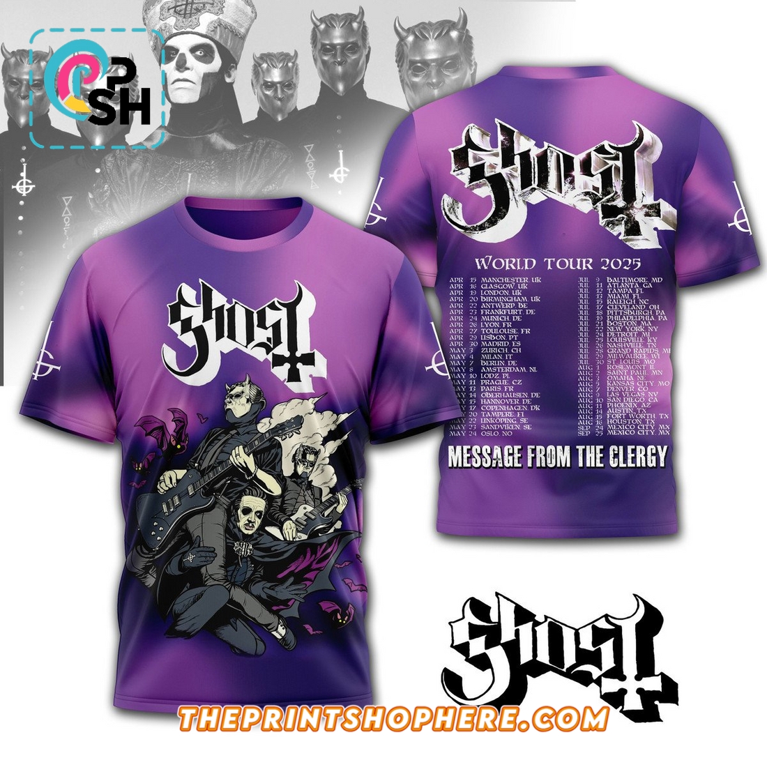 Ghost Message World Tour 2025 From The Clergy Shirt Ghost Message World Tour 2025 From The Clergy Shirt