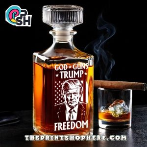 God Guns Freedom Trump Whiskey Bottle