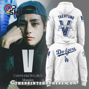 2025 LA Dodgers x BTS Taehyung White Hoodie