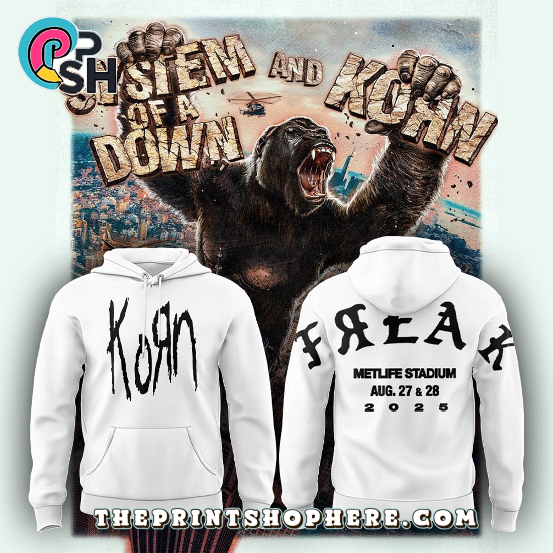 2025 System of a Down x Korn White Hoodie 2025 System of a Down x Korn White Hoodie