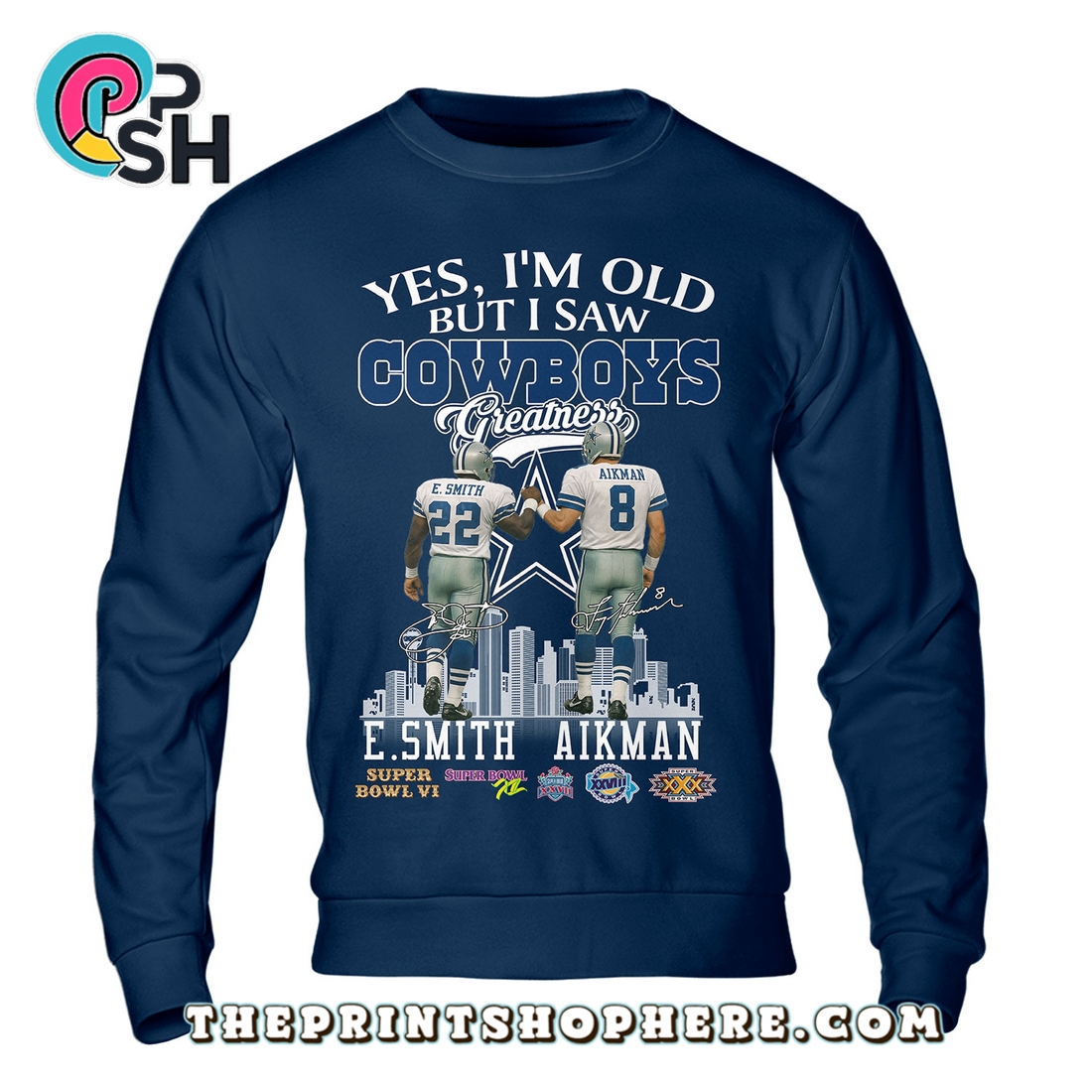 Dallas Cowboys Emmitt Smith Troy Aikman T-Shirt Dallas Cowboys Emmitt Smith Troy Aikman T-Shirt