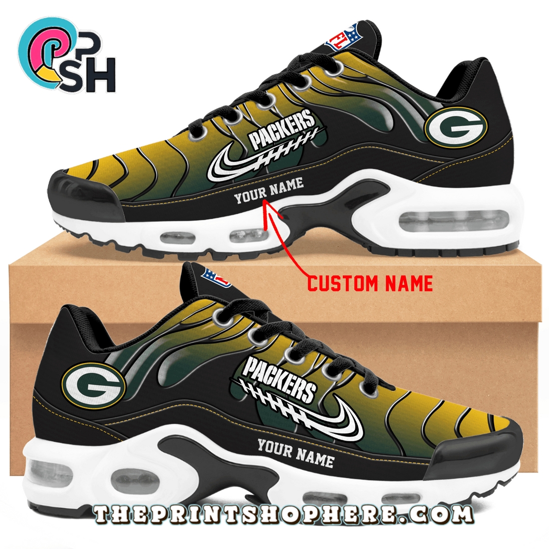 Green Bay Packers Custom TN Shoes Sneakers Green Bay Packers Custom TN Shoes Sneakers