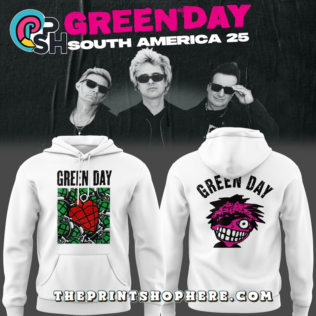 Green Day 2025 Tour White Hoodie Green Day 2025 Tour White Hoodie