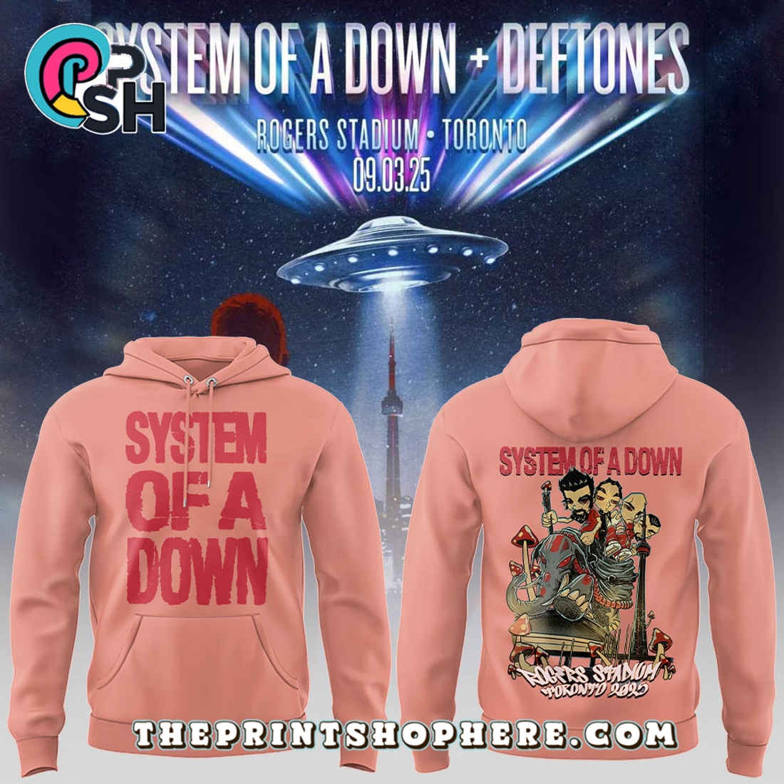 SOAD x Deftones 2025 Tour Pink Hoodie SOAD x Deftones 2025 Tour Pink Hoodie