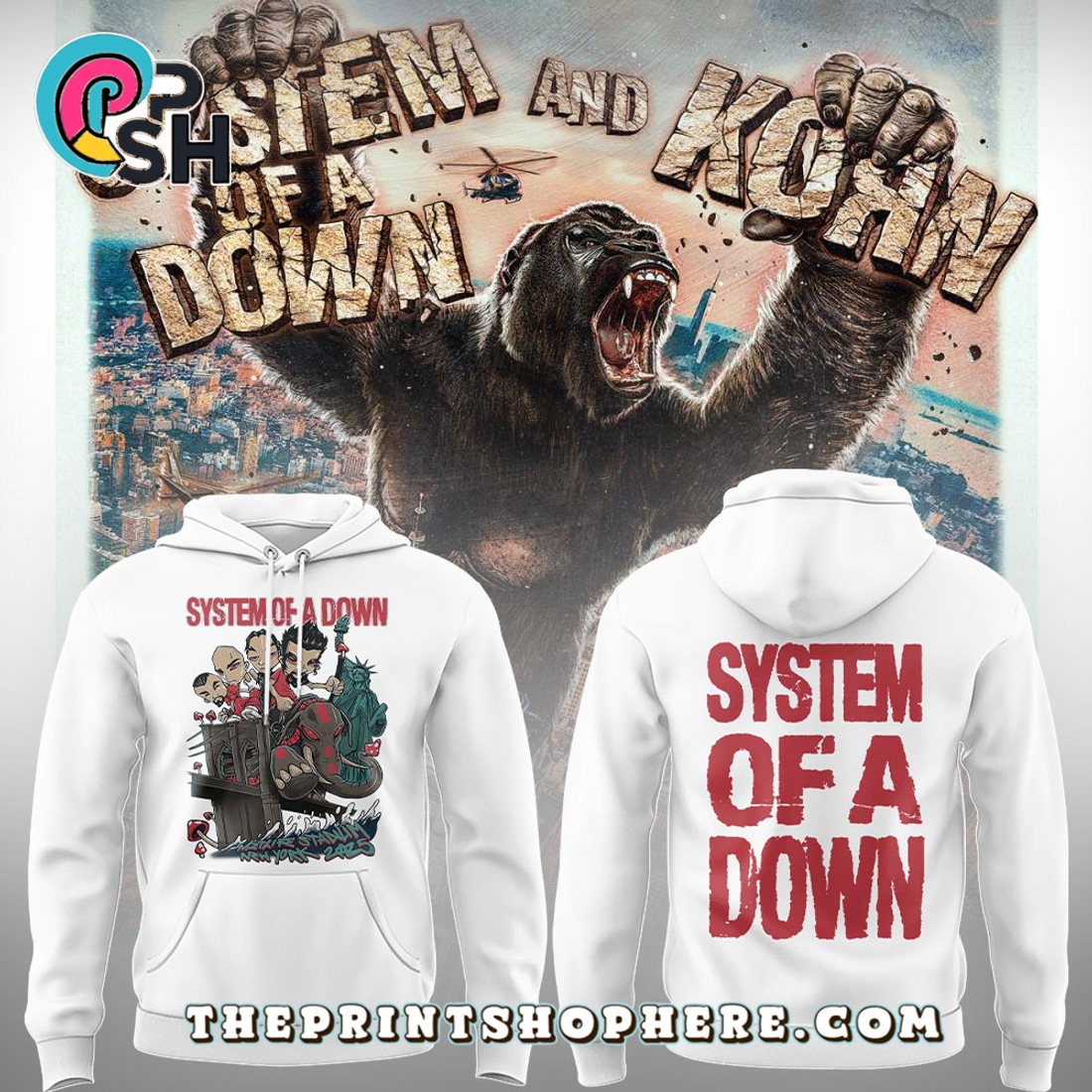 System of a Down Tour 2025 White Hoodie System of a Down Tour 2025 White Hoodie
