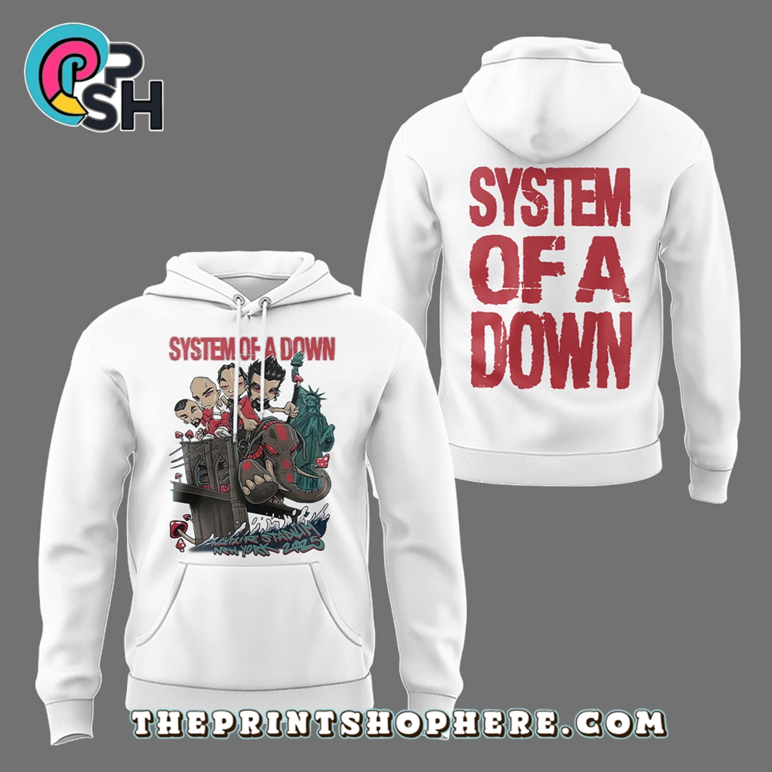 System of a Down Tour 2025 White Hoodie System of a Down Tour 2025 White Hoodie