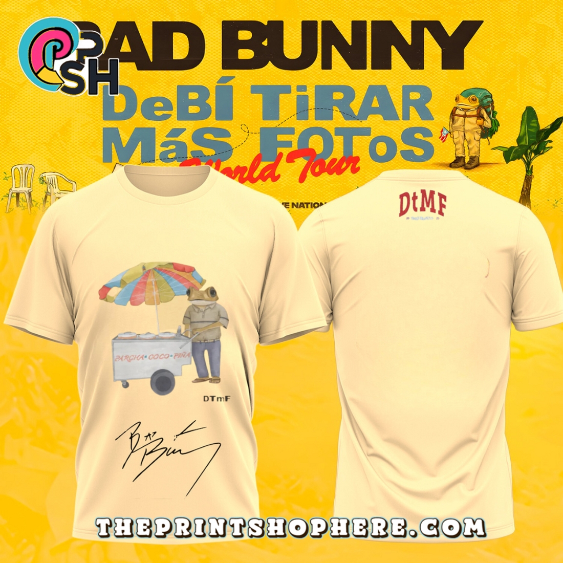 Bad Bunny Debí Tirar Más Fotos World Tour Cream Shirt Bad Bunny Debí Tirar Más Fotos World Tour Cream Shirt