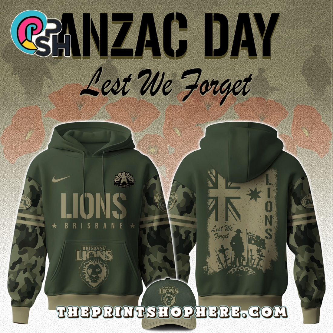 Brisbane Lions AFL x Anzac Day Limited Edition Hoodie, Pants Brisbane Lions AFL x Anzac Day Limited Edition Hoodie, Pants