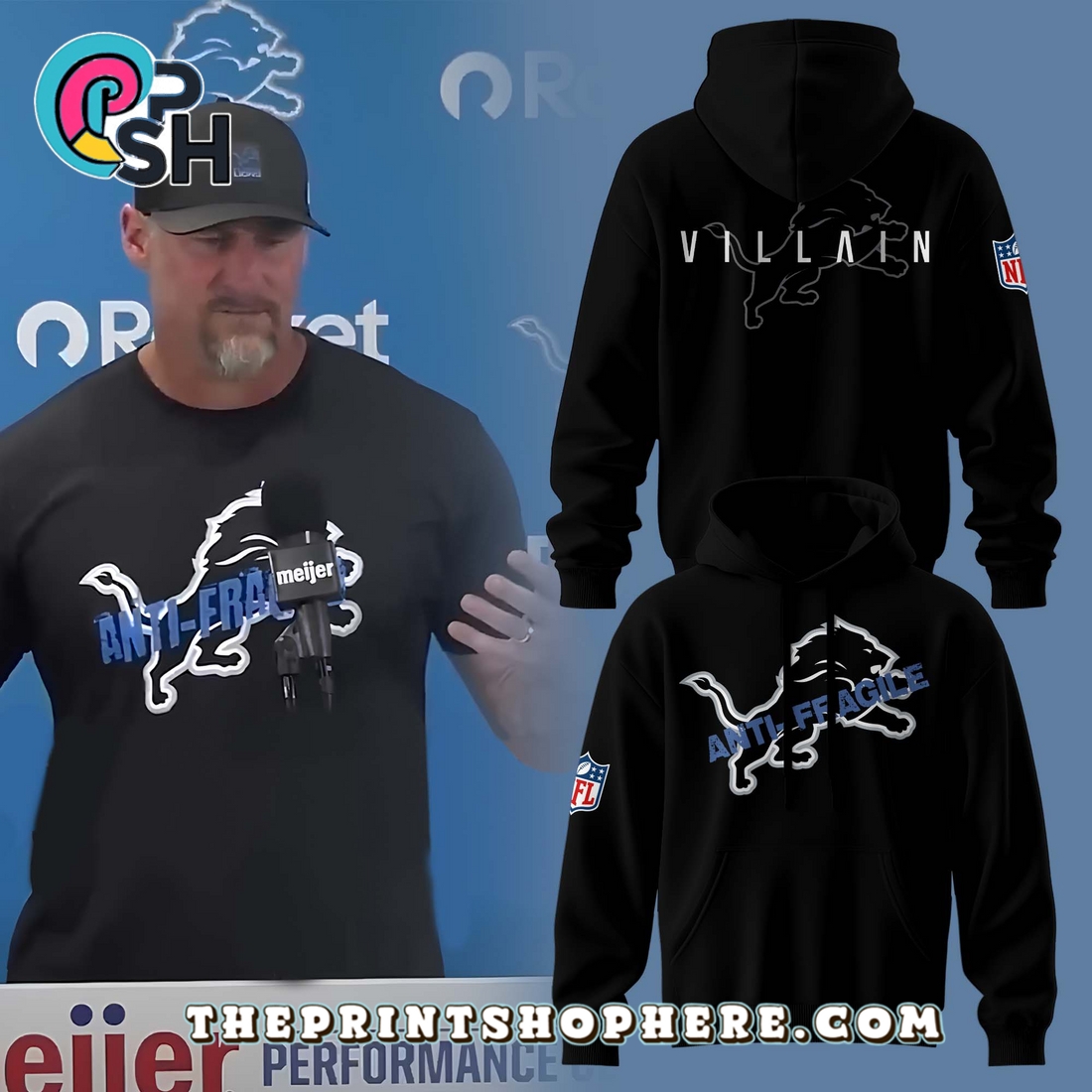 Dan Campbell Detroit Lions Anti – Fragile Black Hoodie Dan Campbell Detroit Lions Anti – Fragile Black Hoodie