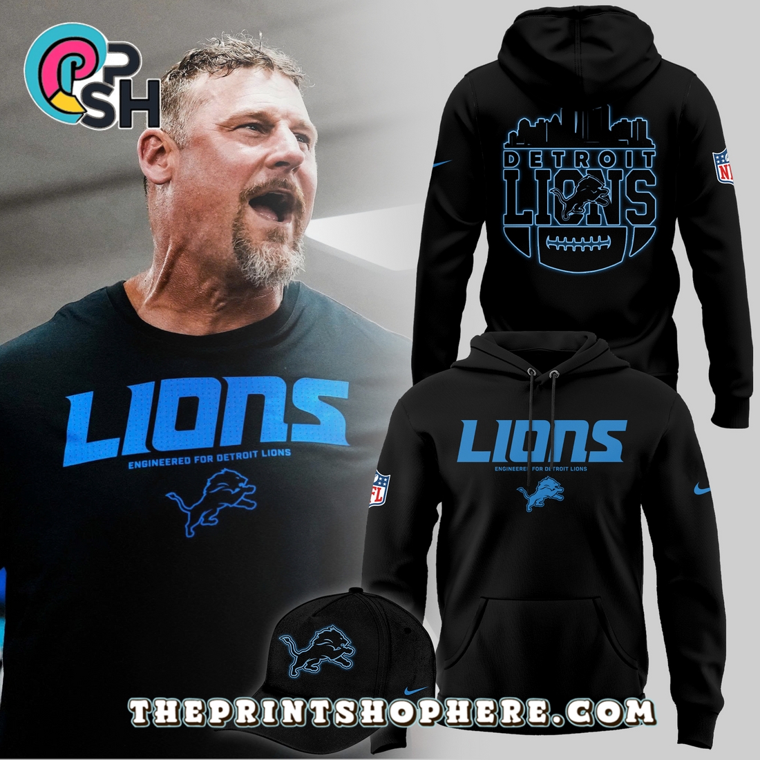 Engineered For Detroit Lions Black Hoodie And Cap Engineered For Detroit Lions Black Hoodie And Cap