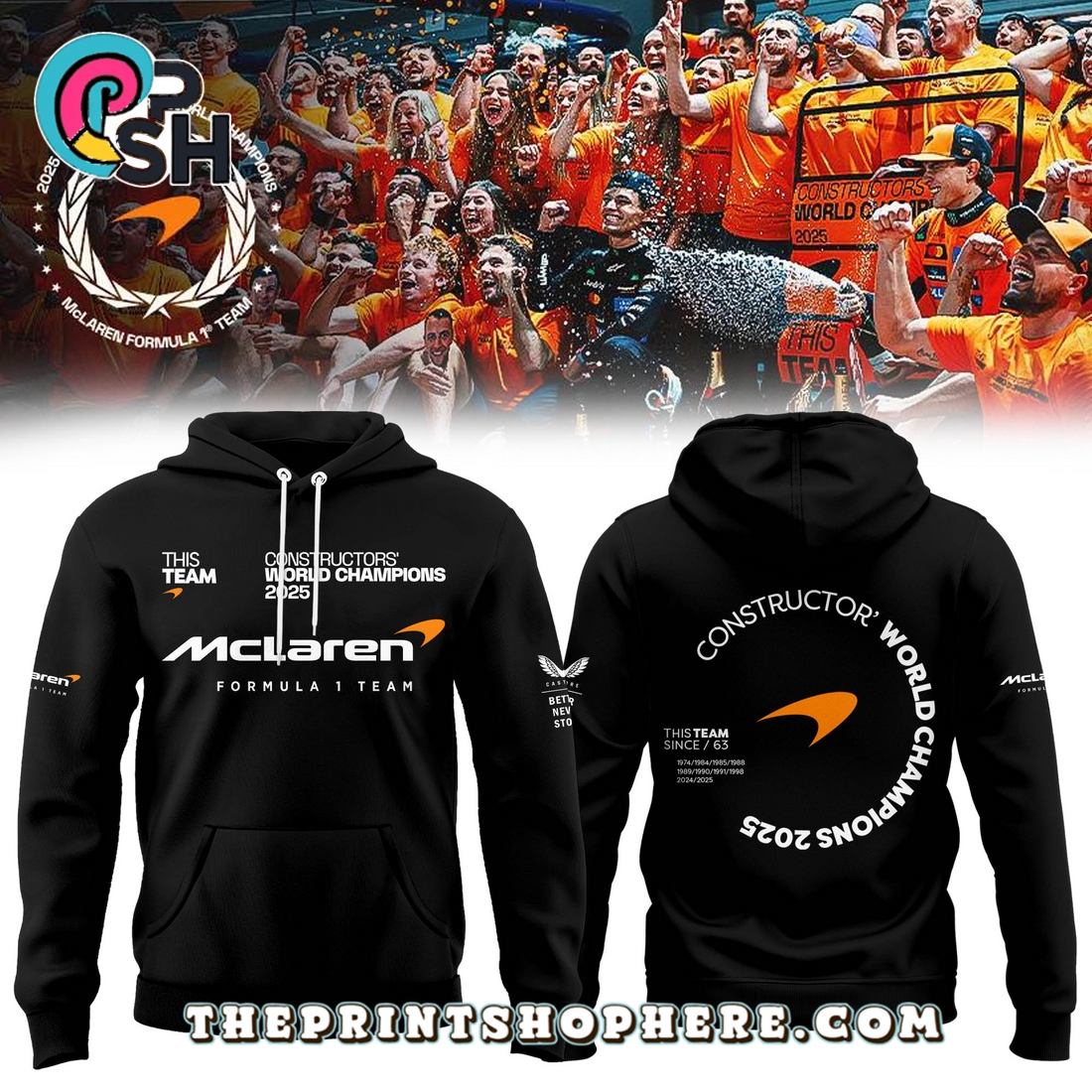 McLaren Formula 1 Team 2025 Constructors Black Hoodie McLaren Formula 1 Team 2025 Constructors Black Hoodie