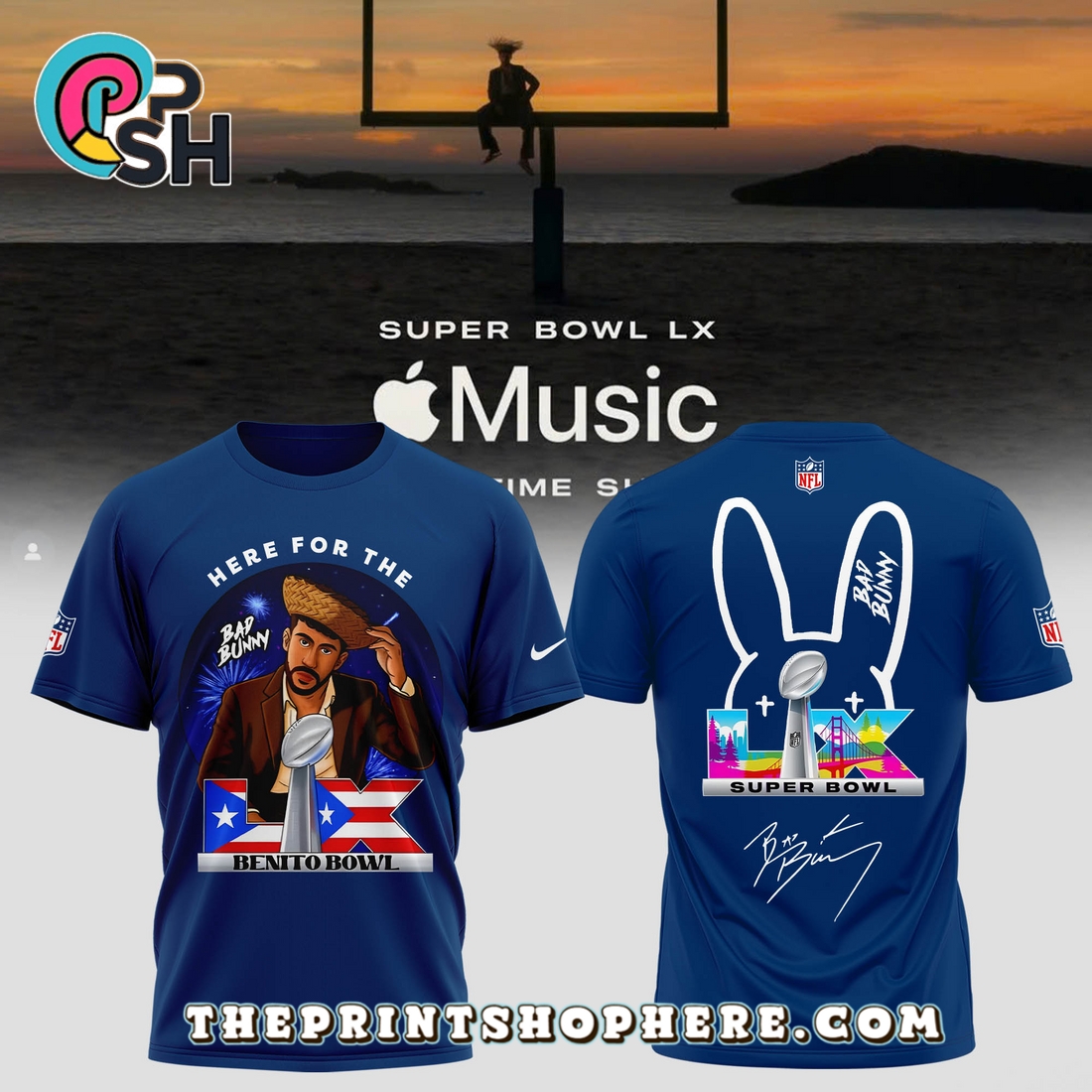NFL x Bad bunny Super Bowl LX Signatures Shirt – Blue NFL x Bad bunny Super Bowl LX Signatures Shirt – Blue