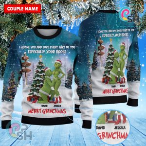 Personalized Grinch Couple Christmas Knitted Sweater