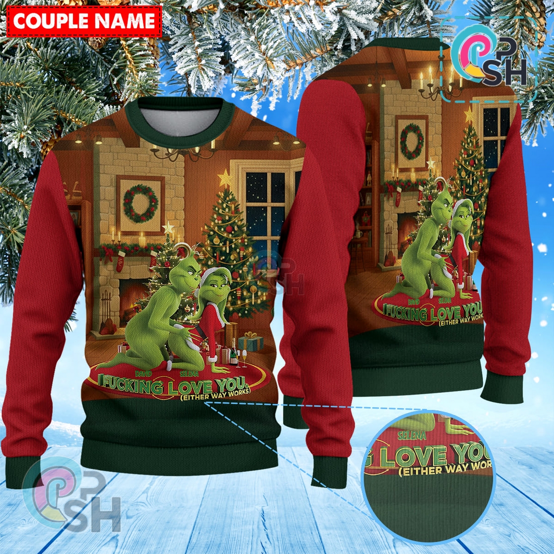 Personalized Merry Grinchmas Mr Mrs Grinch Couple Knitted Sweater Personalized Merry Grinchmas Mr Mrs Grinch Couple Knitted Sweater