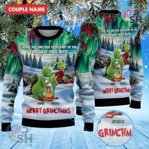 Personalized Naughty Grinchmas Green Monster Grinch Couple Knitted Sweater