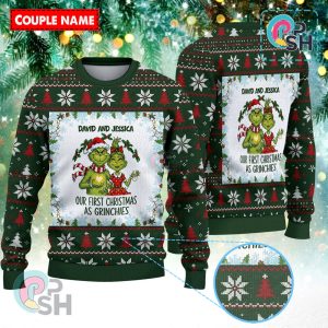 Personalized Our First Christmas As Grinchies Christmas Knitted Sweater