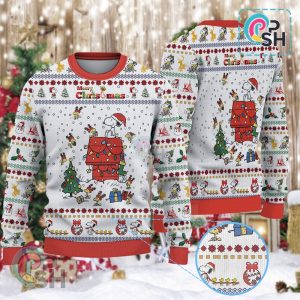Snoopy And Woodstock Reindeer In Red Baron Gear Christmas Knitted Sweater