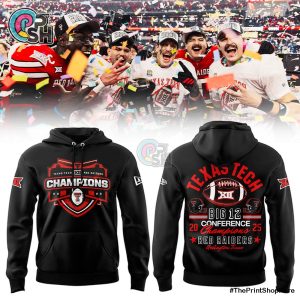 Texas Tech Red Raiders B12 Champions 2025 Black Hoodie, Cap